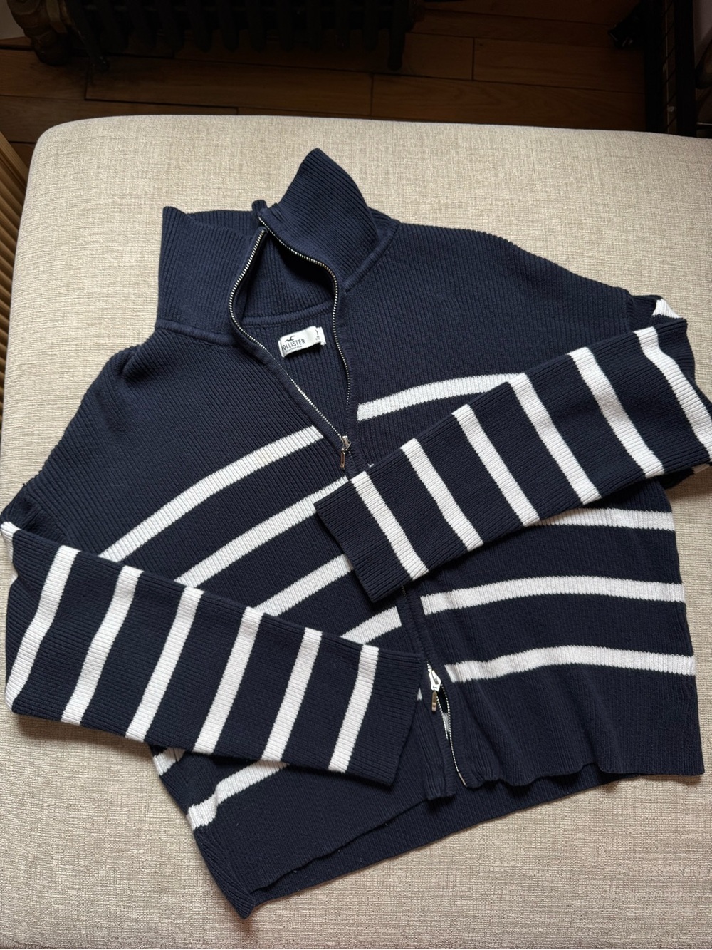 Hollister Stripe Zip Up Sweater